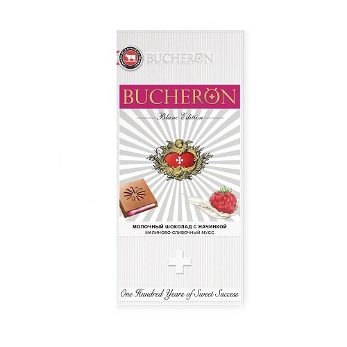 Bucheron Blanc Edition шоколад молочный малиново-сливочный мусс, 85 гр